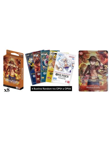 Display 8x One Piece Card Game Treasure Booster 4 random booster packs & 1 promo card