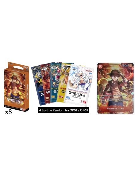 Display 8x One Piece Card Game Treasure Booster 4 random booster packs & 1 promo card