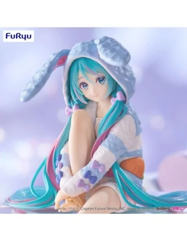 Hatsune Miku Noodle Stopper PVC Statue Hatsune Miku Rabbit Ear Hood Pajama Blue Color Ver. 14 cm