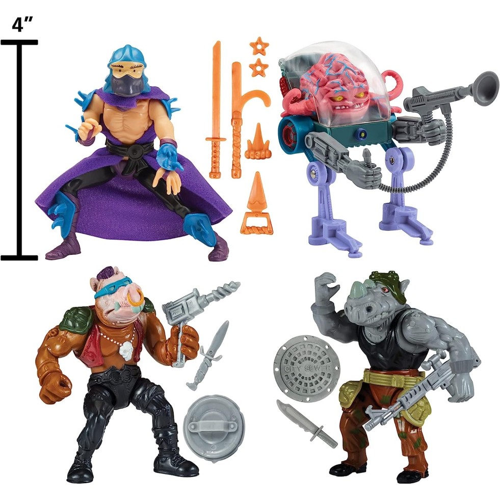 Teenage Mutant Ninja Turtles Bebop Rocksteady Shredder Krang 4-Pack 10 cm