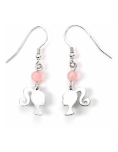 Barbie Drop Earrings Silhouette & Rose Quartz (Sterling Silver)