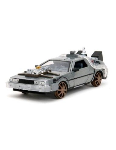 Back to the Future III Hollywood Rides Diecast Model 1/24 DeLorean Time Machine Railroad Wheels  Jada Toys