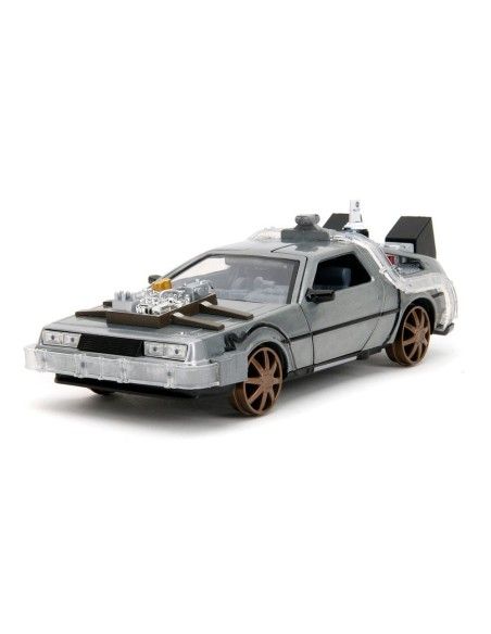 Back to the Future III Hollywood Rides Diecast Model 1/24 DeLorean Time Machine Railroad Wheels  Jada Toys