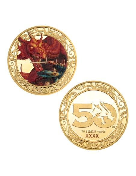 Dungeons & Dragons Collectable Coin 50th Anniversary with Colour Print 24k Gold Plated Edition 4 cm  Fanattik